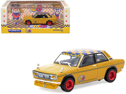 Datsun 510 "OG Beer" Yellow with Checkered Top "Hobby64" Series 1/64 Diecast Model Car by Tarmac Works Tarmac Works