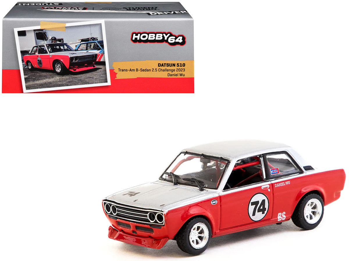 Datsun 510 #74 Daniel Wu "Trans-Am B-Sedan 2.5 Challenge" (2023) Silver and Red "Hobby64" Series 1/64 Diecast Model Car by Tarmac Works Tarmac Works