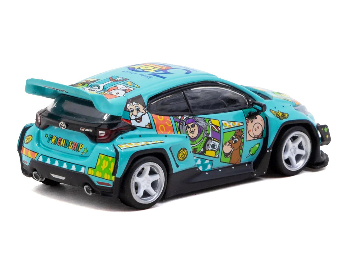 Toyota Pandem GR Yaris RHD (Right Hand Drive) "Toy Story 30th Anniversary" Blue with Graphics with Tarmac Cards "Hobby64" Series 1/64 Diecast Model by Tarmac Works Tarmac Works
