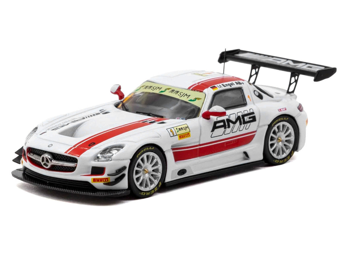 Mercedes-Benz SLS AMG GT3 #1 Maro Engel Winner "Macau GT Cup - FIA GT World Cup" (2015) with Tarmac Cards "Hobby64" Series 1/64 Diecast Model Car by Tarmac Works Tarmac Works