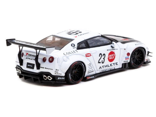 Nissan GT-R R35 LB-Works Type 2 RHD (Right Hand Drive) #23 "Liberty Walk" White with Carbon Hood and Metal Oil Can Packaging "Hobby64" Series 1/64 Diecast Model Car by Tarmac Works Tarmac Works