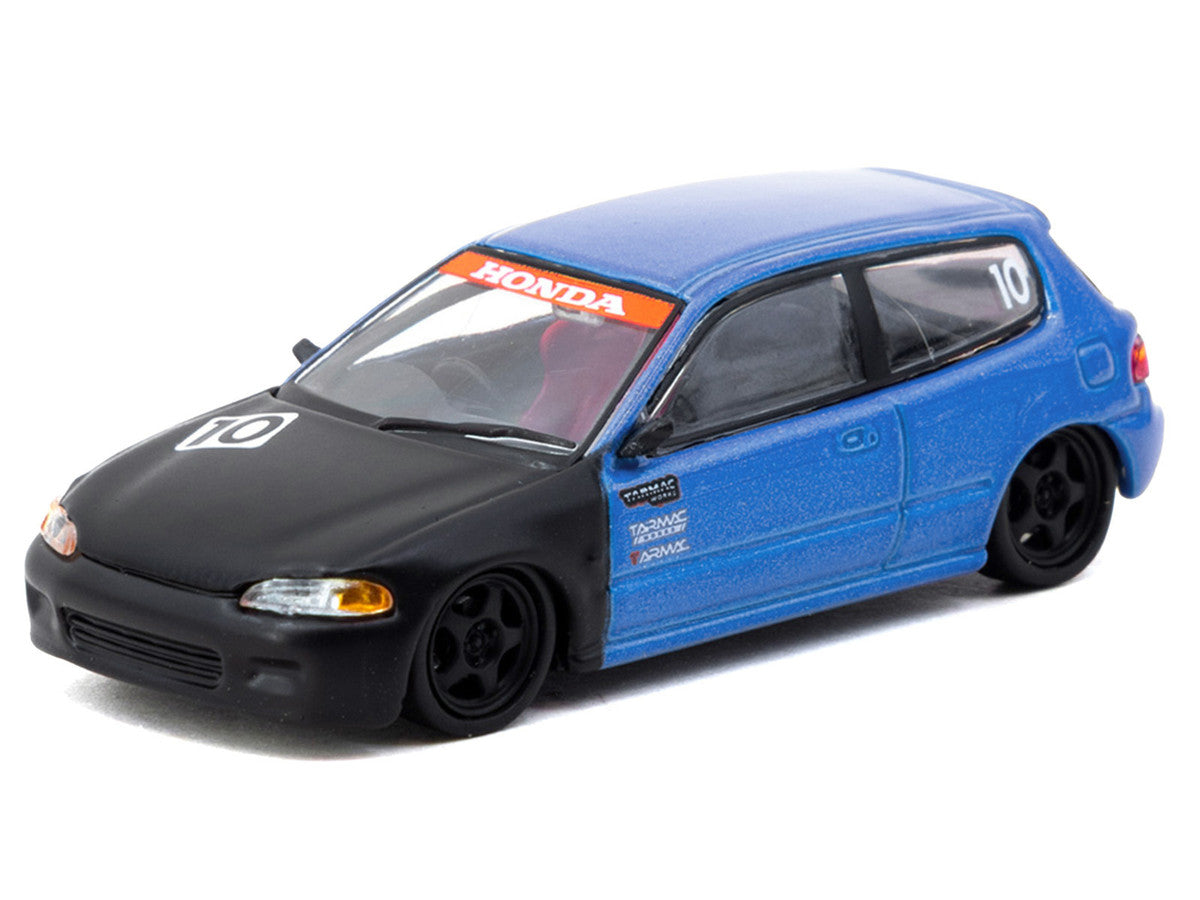 Honda Civic EG6 RHD (Right Hand Drive) #10 "Tarmac Works 10th Anniversary" Blue Metallic and Matt Black "Hobby64" Series 1/64 Diecast Model Car by Tarmac Works-1