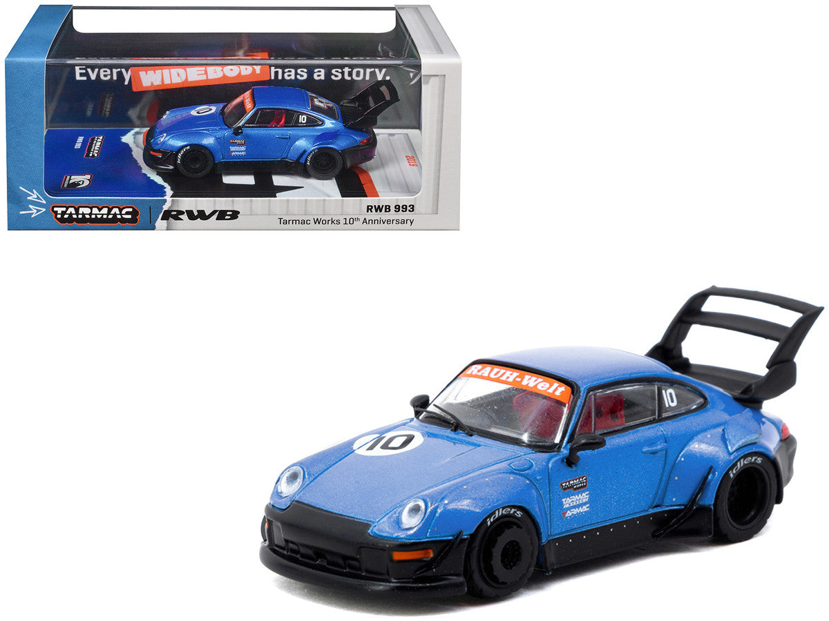 RWB 993 RHD (Right Hand Drive) #10 "Tarmac Works 10th Anniversary" Blue Metallic "Hobby64" Series 1/64 Diecast Model Car by Tarmac Works Tarmac Works