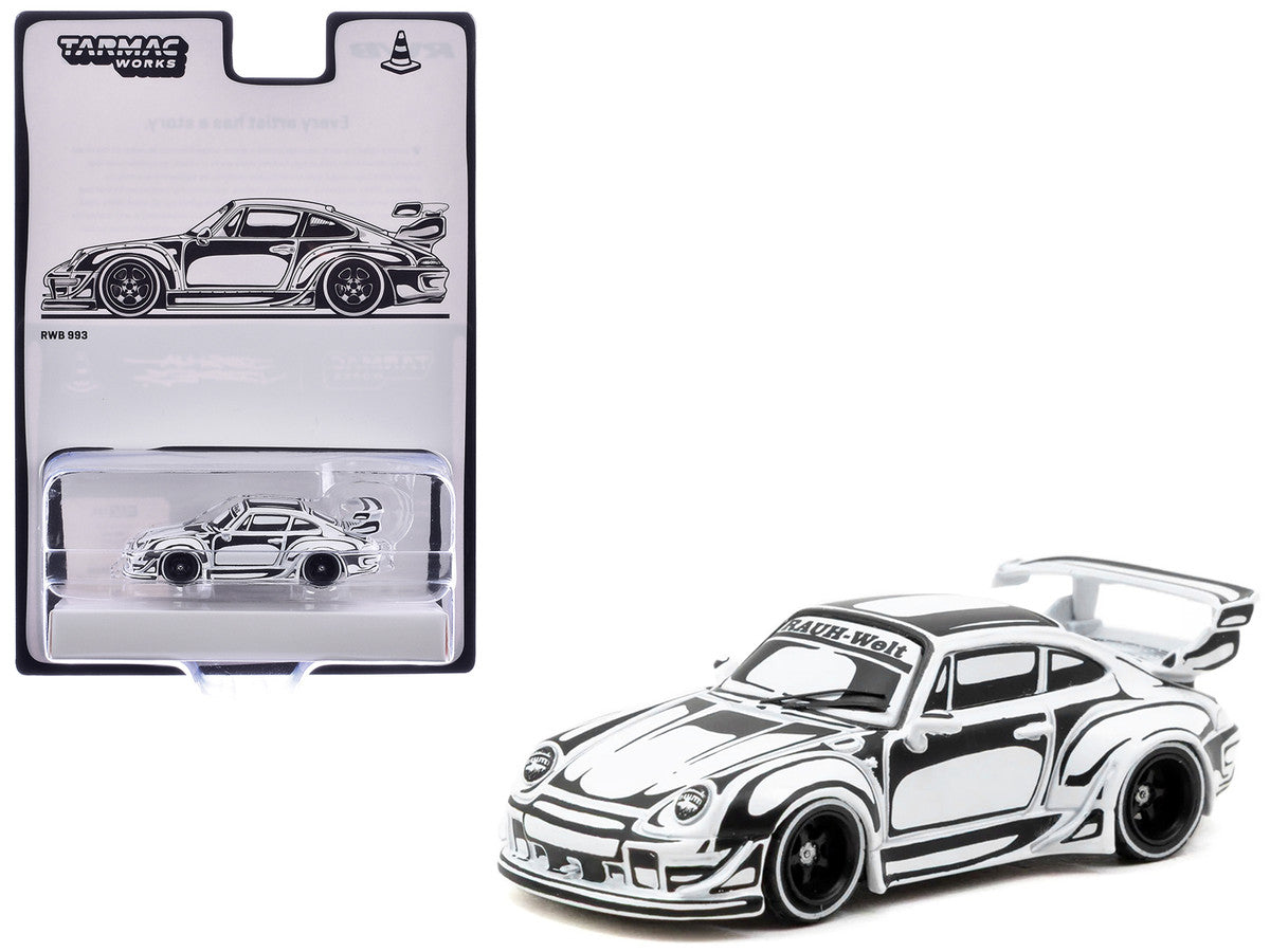 RWB 993 "Designed by Joshua Vides" Black and White "Hobby64" Series 1/64 Diecast Model Car by Tarmac Works Tarmac Works