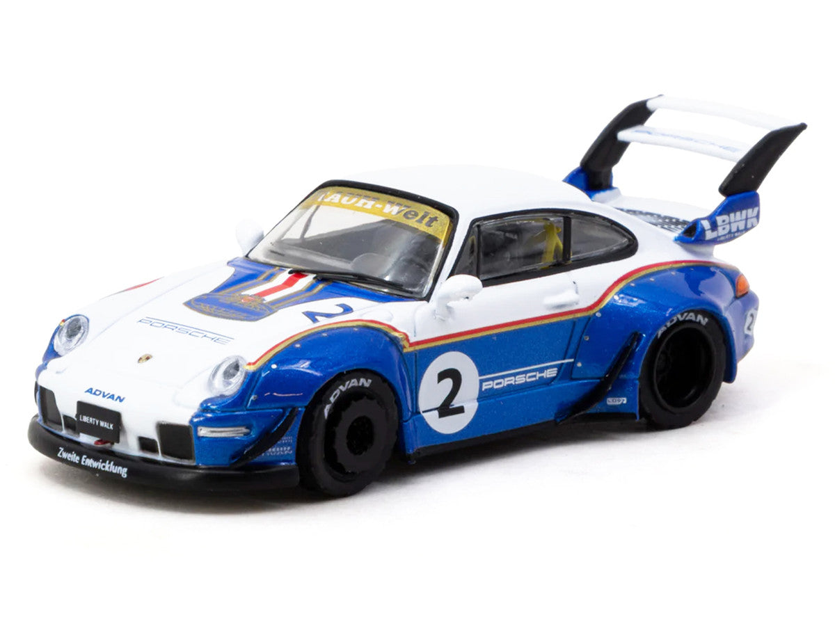 RWB 993 #2 "Liberty Walk" White and Blue Metallic with Container Packaging "Hobby64" Series 1/64 Diecast Model Car by Tarmac Works-1