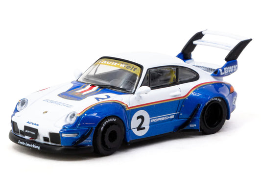 RWB 993 #2 "Liberty Walk" White and Blue Metallic with Container Packaging "Hobby64" Series 1/64 Diecast Model Car by Tarmac Works-1
