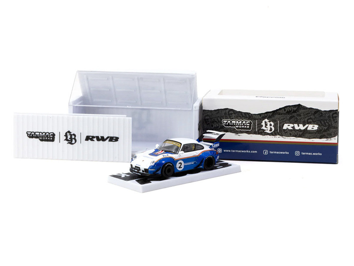 RWB 993 #2 "Liberty Walk" White and Blue Metallic with Container Packaging "Hobby64" Series 1/64 Diecast Model Car by Tarmac Works-3