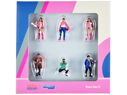 "Race Day 2" 6 piece Diecast Figure Set for 1/64 Scale Models by Tarmac Works & American Diorama Tarmac Works