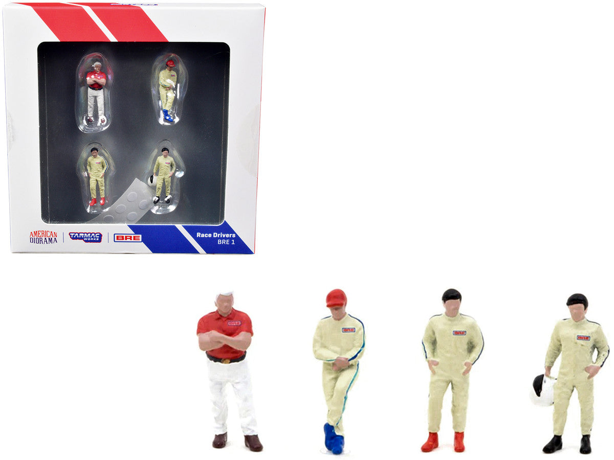 "Race Drivers" 4 Piece Diecast Figure Set "BRE" for 1/64 Scale Models by Tarmac Works & American Diorama Tarmac Works