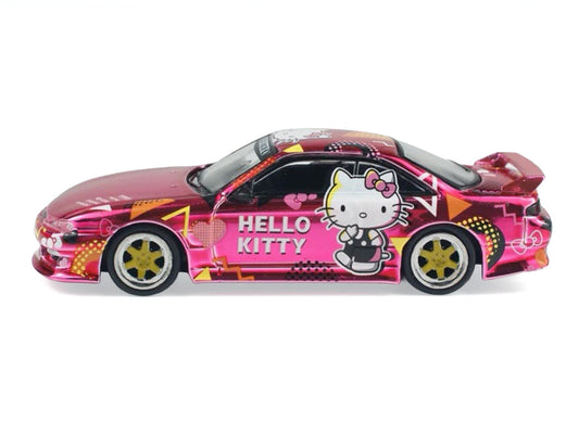 Nissan Vertex Silvia (S14) RHD (Right Hand Drive) "Hello Kitty" Pink Metallic with Graphics "Global64" Series 1/64 Diecast Model Car by Tarmac Works-0