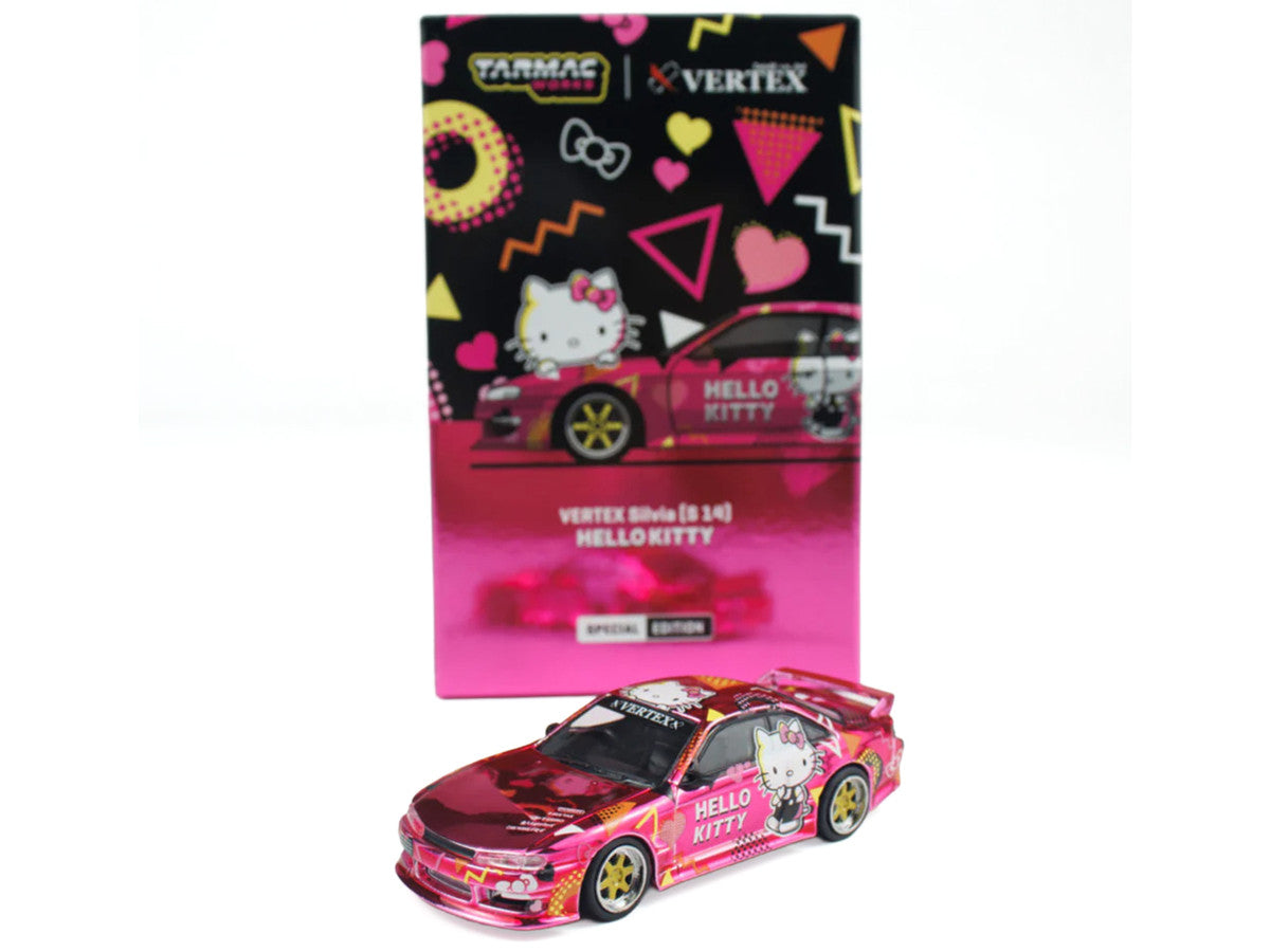 Nissan Vertex Silvia (S14) RHD (Right Hand Drive) "Hello Kitty" Pink Metallic with Graphics "Global64" Series 1/64 Diecast Model Car by Tarmac Works-3