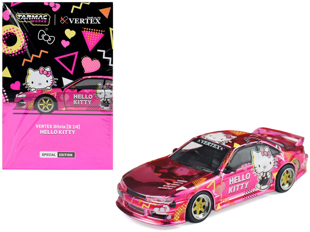 Nissan Vertex Silvia (S14) RHD (Right Hand Drive) "Hello Kitty" Pink Metallic with Graphics "Global64" Series 1/64 Diecast Model Car by Tarmac Works-4