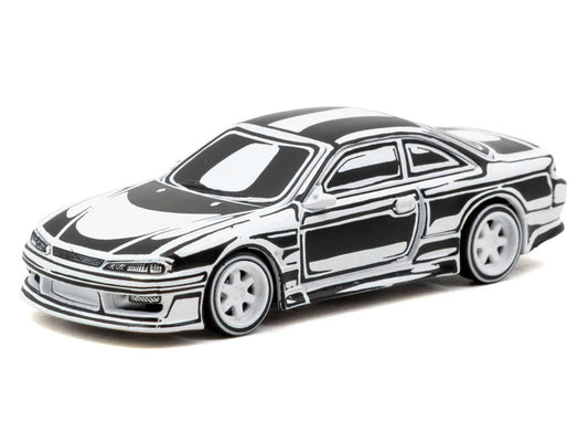 VERTEX Silvia (S14) "Designed by Joshua Vides" Black and White "Global64" Series 1/64 Diecast Model Car by Tarmac Works Tarmac Works