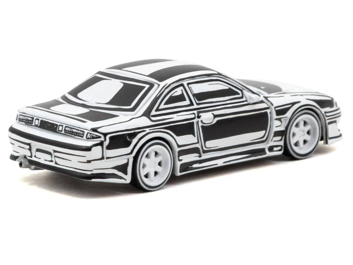 VERTEX Silvia (S14) "Designed by Joshua Vides" Black and White "Global64" Series 1/64 Diecast Model Car by Tarmac Works Tarmac Works