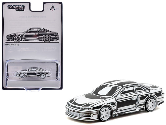VERTEX Silvia (S14) "Designed by Joshua Vides" Black and White "Global64" Series 1/64 Diecast Model Car by Tarmac Works Tarmac Works