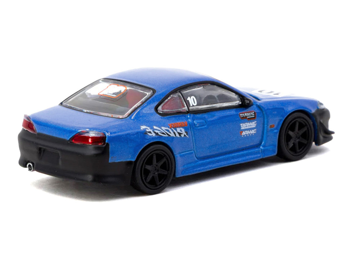 Nissan Vertex Silvia (S15) RHD (Right Hand Drive) #10 "Tarmac Works 10th Anniversary" Blue Metallic "Global64" 1/64 Diecast Model Car by Tarmac Works-2
