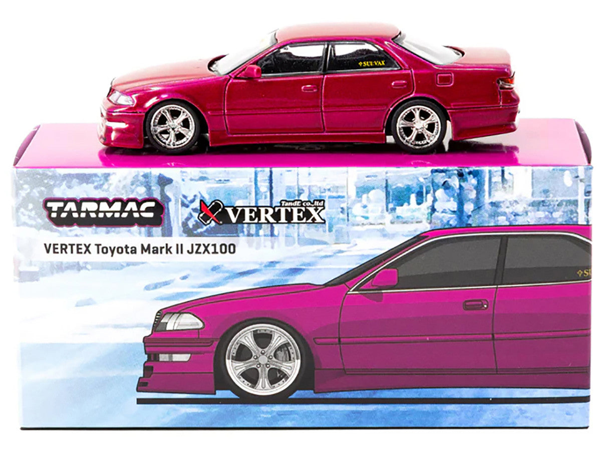 Toyota Vertex Mark II JZX100 RHD (Right Hand Drive) Hot Pink Metallic "Global64" Series 1/64 Diecast Model by Tarmac Works-1