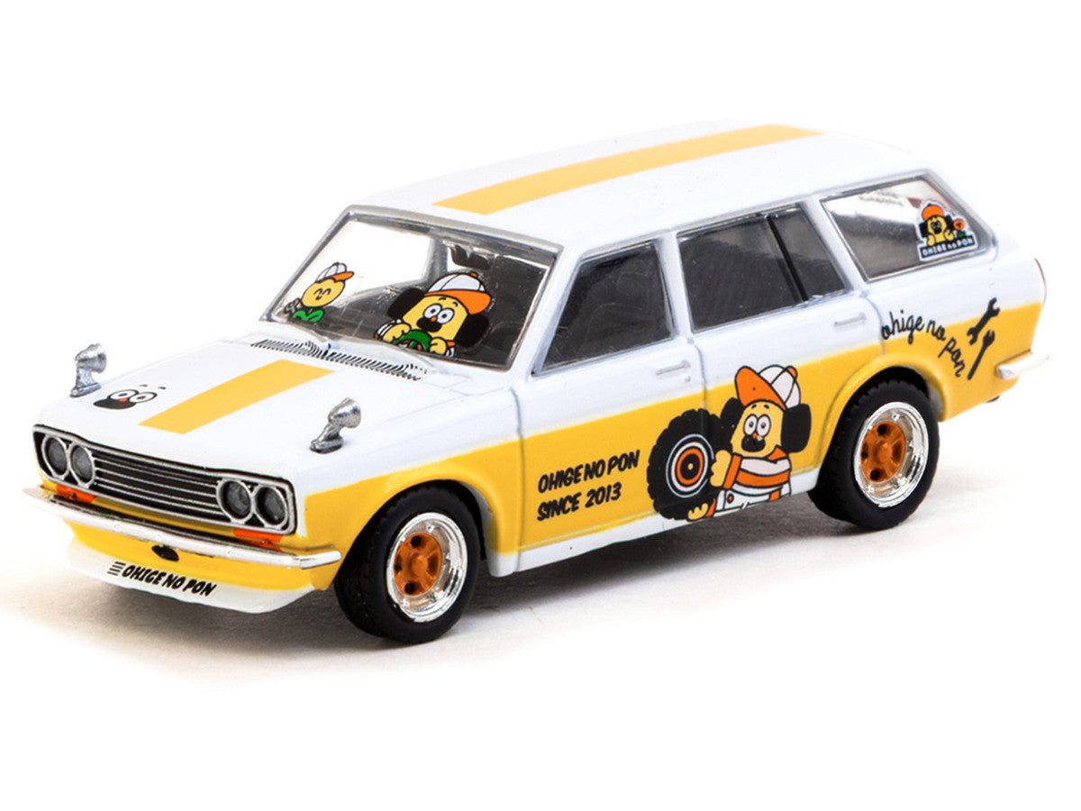 Datsun Bluebird 510 Wagon "Ohige no Pon" White with Orange Stripes and Graphics "Global64" Series 1/64 Diecast Model Car by Tarmac Works-1