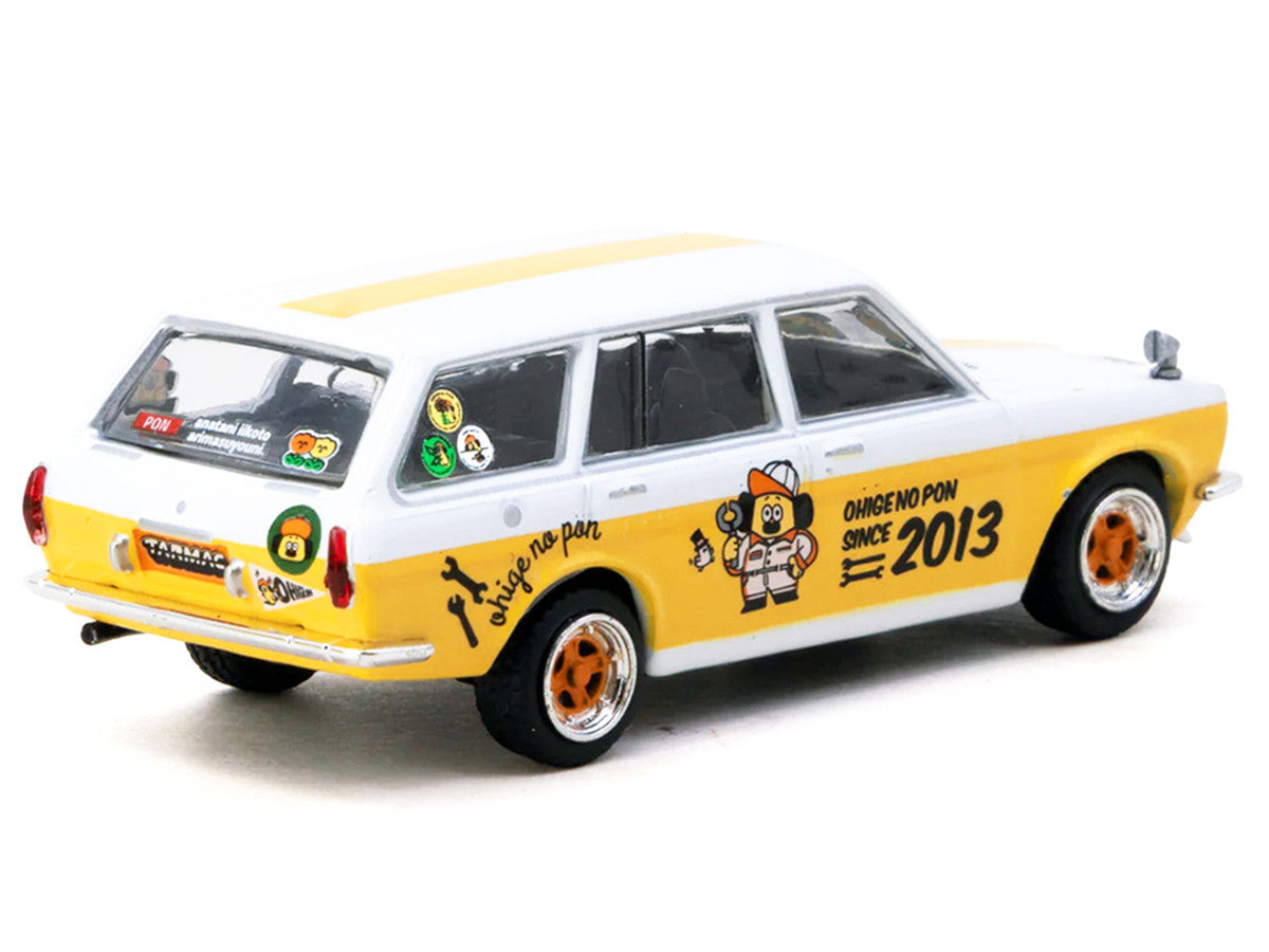Datsun Bluebird 510 Wagon "Ohige no Pon" White with Orange Stripes and Graphics "Global64" Series 1/64 Diecast Model Car by Tarmac Works-2
