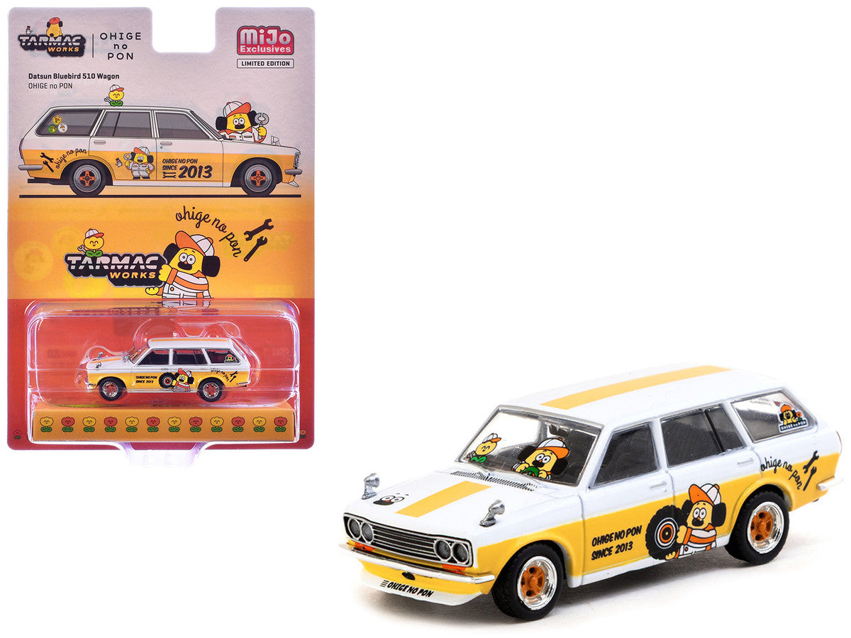 Datsun Bluebird 510 Wagon "Ohige no Pon" White with Orange Stripes and Graphics "Global64" Series 1/64 Diecast Model Car by Tarmac Works-0