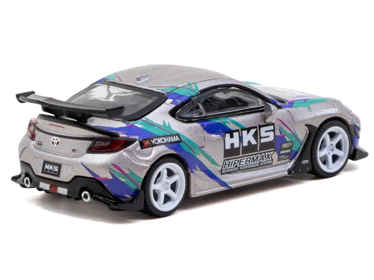 Toyota GR86 RHD (Right Hand Drive) "HKS" Gray Metallic with Graphics and Metal Oil Can Packaging "Global64" Series 1/64 Diecast Model Car by Tarmac Works Tarmac Works