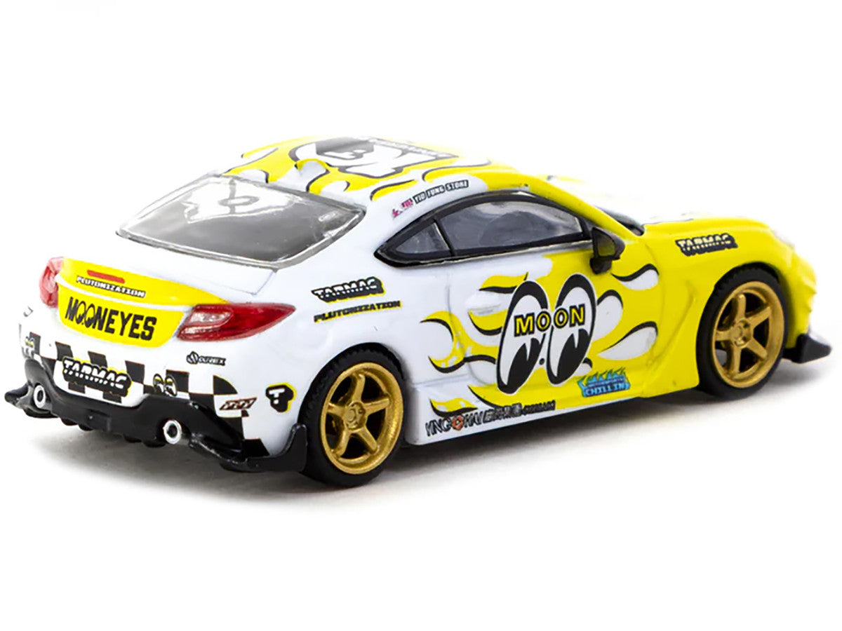 Toyota GR86 RHD (Right Hand Drive) "MoonEyes" White with Yellow Flames and Graphics "Global64" Series 1/64 Diecast Model by Tarmac Works Tarmac Works