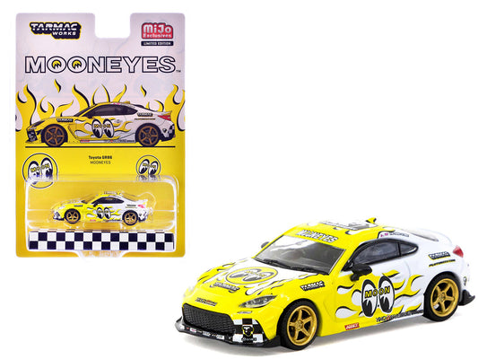 Toyota GR86 RHD (Right Hand Drive) "MoonEyes" White with Yellow Flames and Graphics "Global64" Series 1/64 Diecast Model by Tarmac Works Tarmac Works