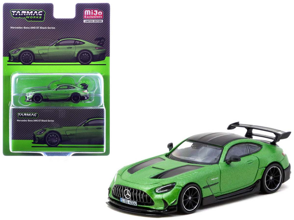 Mercedes-Benz AMG GT Black Series Green Metallic with Black Top and Hood Stripes "Global64" Series 1/64 Diecast Model by Tarmac Works-0