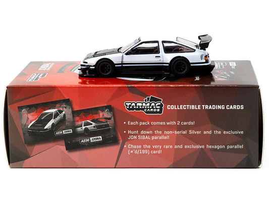 Toyota Sprinter Trueno AE86 Widebody RHD (Right Hand Drive) White and Black with Tarmac Cards "Global64" Series 1/64 Diecast Model by Tarmac Works Tarmac Works
