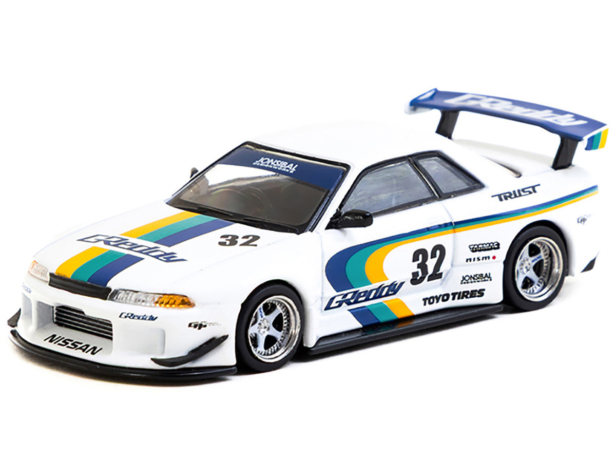 Nissan Skyline GT-R (R32) Widebody RHD (Right Hand Drive) #32 "Greddy - Jonsibal Designworks" White with Stripes "Global64" Series 1/64 Diecast Model by Tarmac Works-1