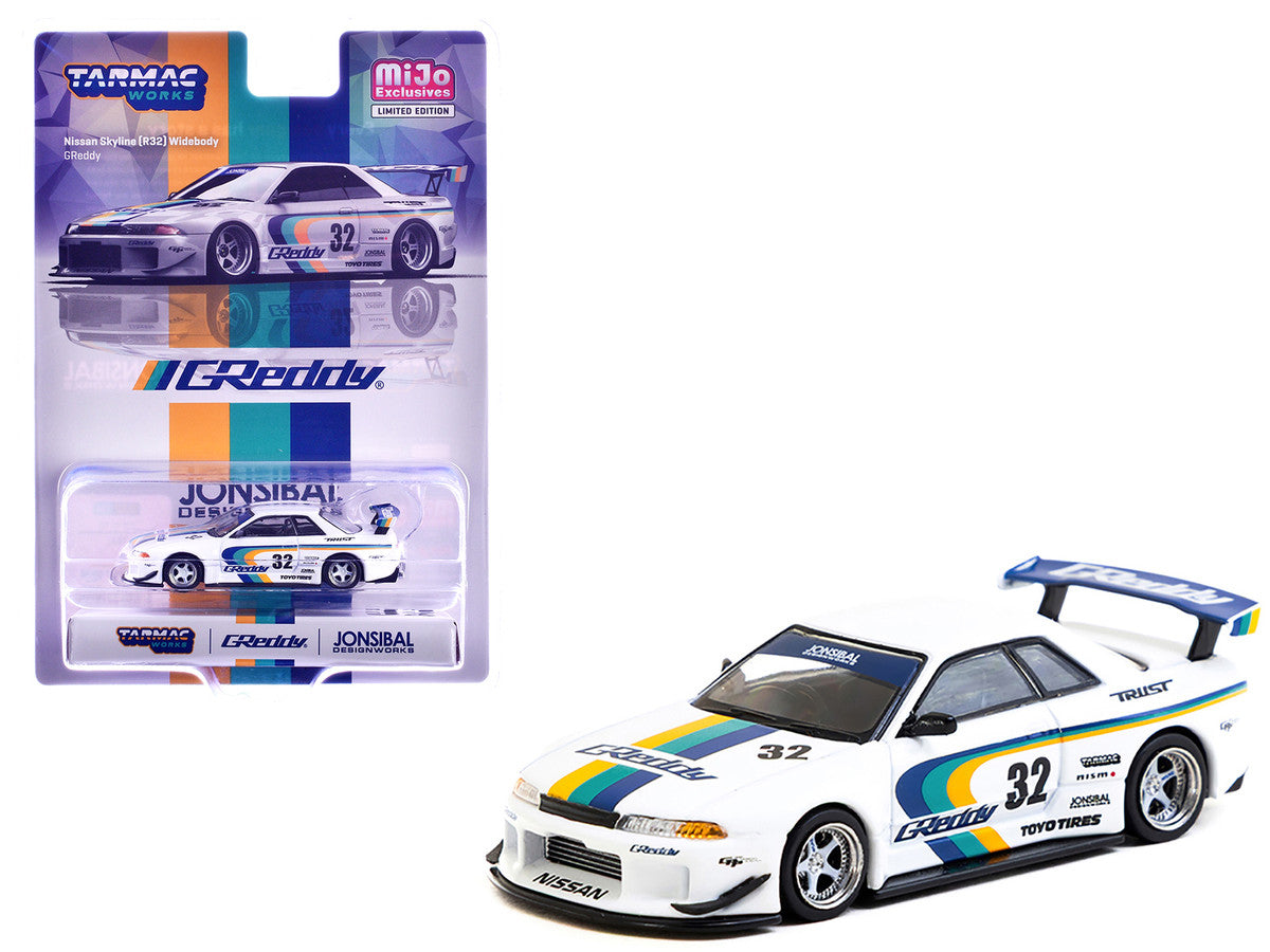 Nissan Skyline GT-R (R32) Widebody RHD (Right Hand Drive) #32 "Greddy - Jonsibal Designworks" White with Stripes "Global64" Series 1/64 Diecast Model by Tarmac Works-2