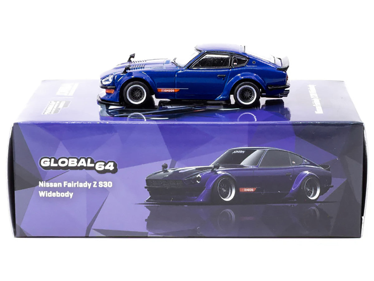 Nissan Fairlady Z S30 Widebody RHD (Right Hand Drive) "Designed by Jon Sibal" Blue Metallic "Global64" Series 1/64 Diecast Model Car by Tarmac Works Tarmac Works