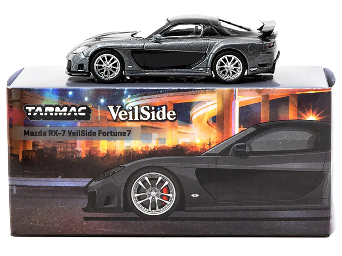 Mazda RX-7 "VeilSide Fortune7" RHD (Right Hand Drive) Gray Metallic and Black "Global64" Series 1/64 Diecast Model Car by Tarmac Works-1