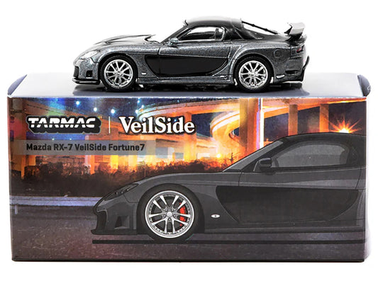 Mazda RX-7 "VeilSide Fortune7" RHD (Right Hand Drive) Gray Metallic and Black "Global64" Series 1/64 Diecast Model Car by Tarmac Works-1