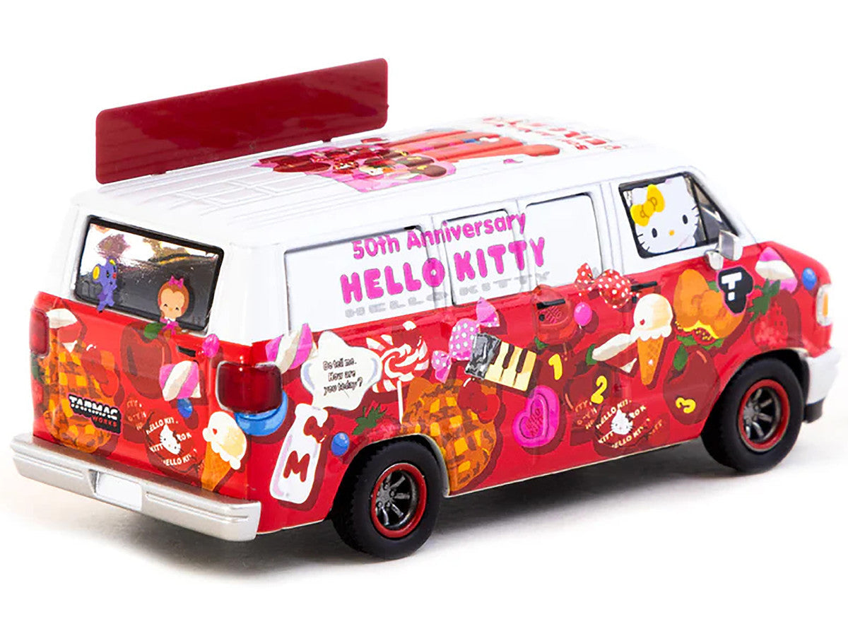 Dodge Van "Hello Kitty Food Truck" White and Red with Graphics "Global64" Series 1/64 Diecast Model by Tarmac Works Tarmac Works