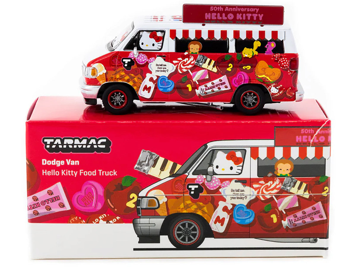Dodge Van "Hello Kitty Food Truck" White and Red with Graphics "Global64" Series 1/64 Diecast Model by Tarmac Works Tarmac Works