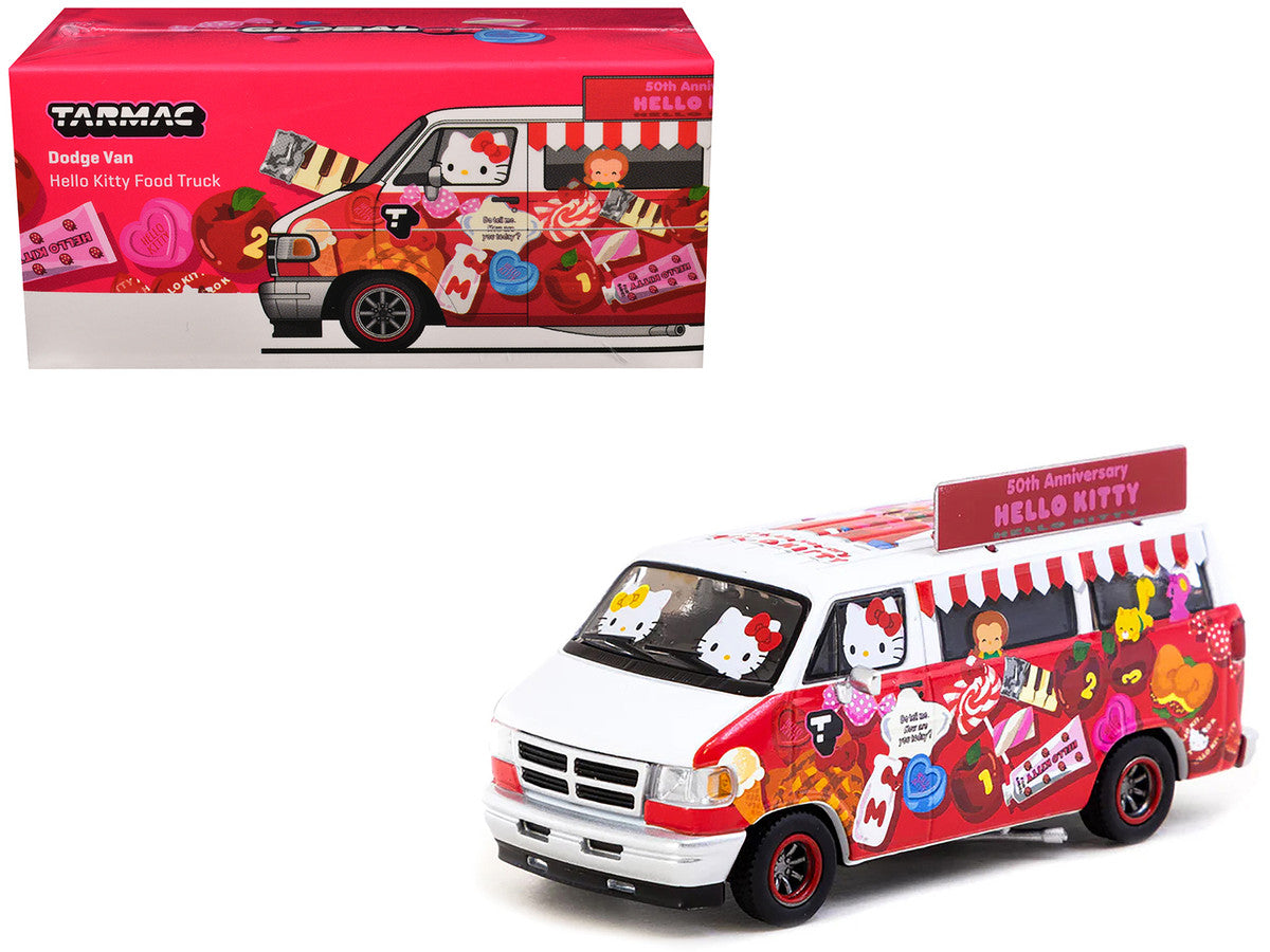 Dodge Van "Hello Kitty Food Truck" White and Red with Graphics "Global64" Series 1/64 Diecast Model by Tarmac Works Tarmac Works