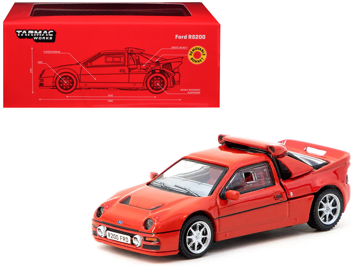 Ford RS200 Red "Hobby64" Series 1/64 Diecast Model Car by Tarmac Works-2