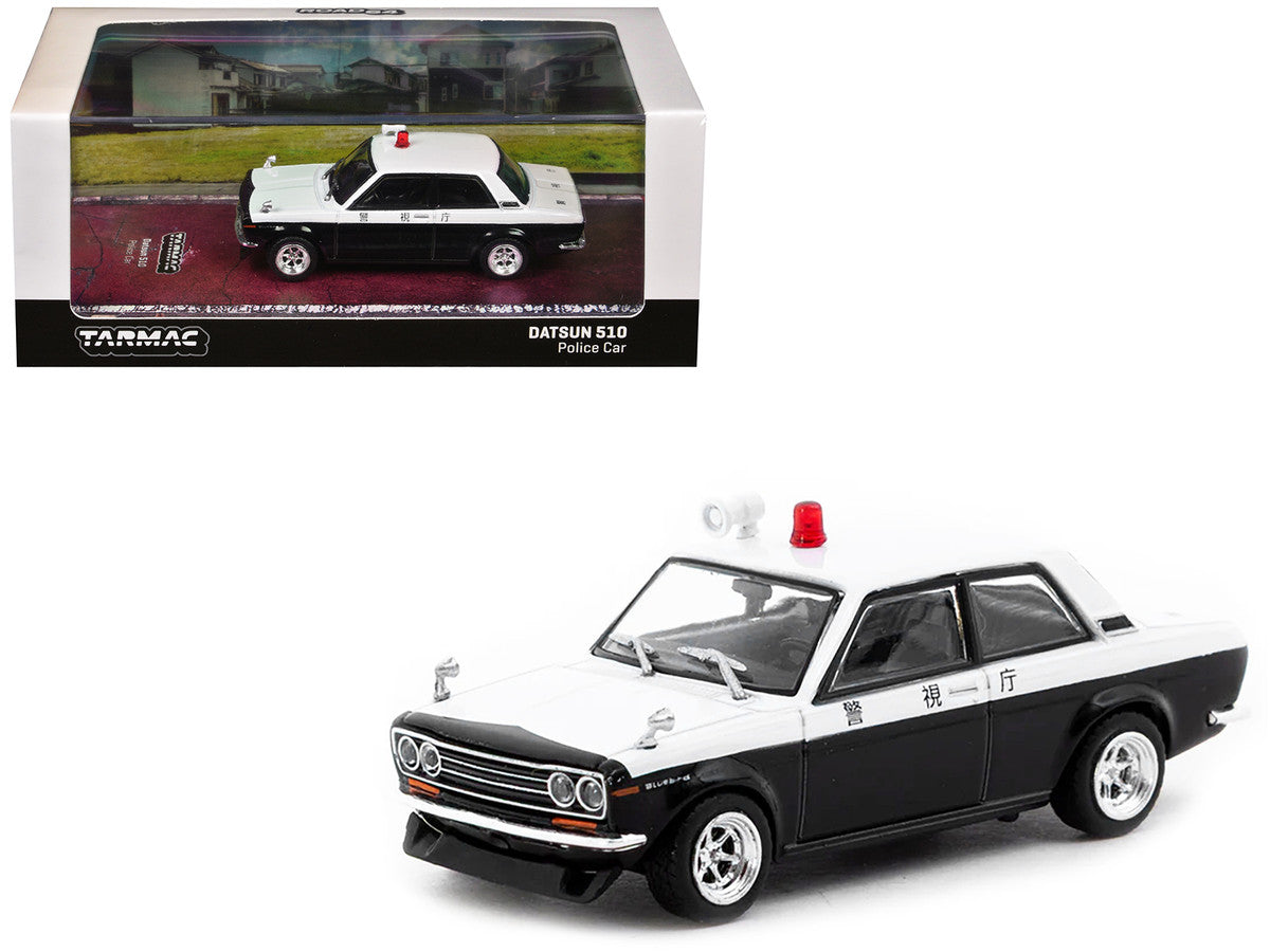 Datsun 510 "Japanese Police" Black and White "Road64" Series 1/64 Diecast Model Car by Tarmac Works Tarmac Works