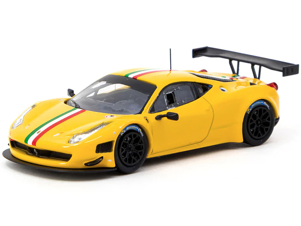 Ferrari 458 Italia GT3 Yellow with Italian Flag Stripes "Road64" Series 1/64 Diecast Model Car by Tarmac Works Tarmac Works