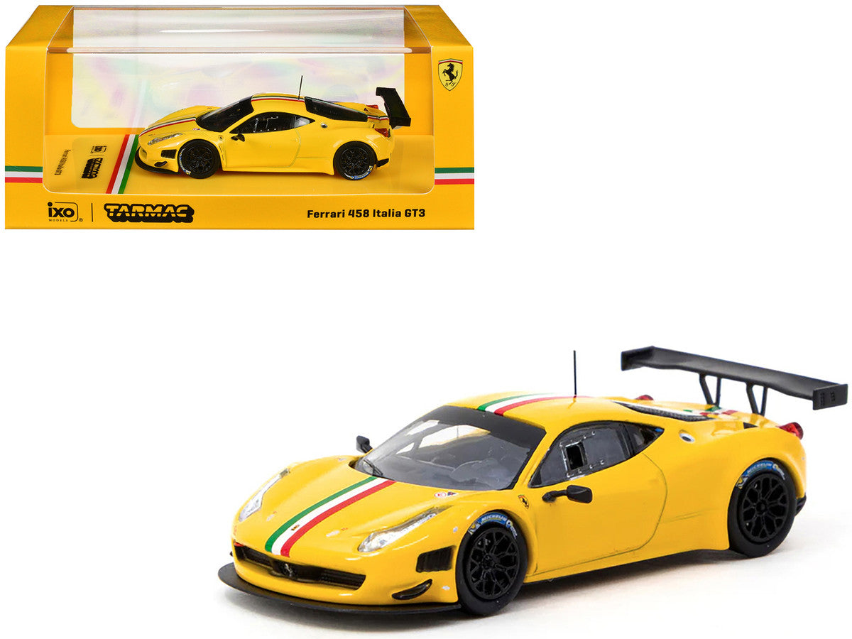 Ferrari 458 Italia GT3 Yellow with Italian Flag Stripes "Road64" Series 1/64 Diecast Model Car by Tarmac Works Tarmac Works