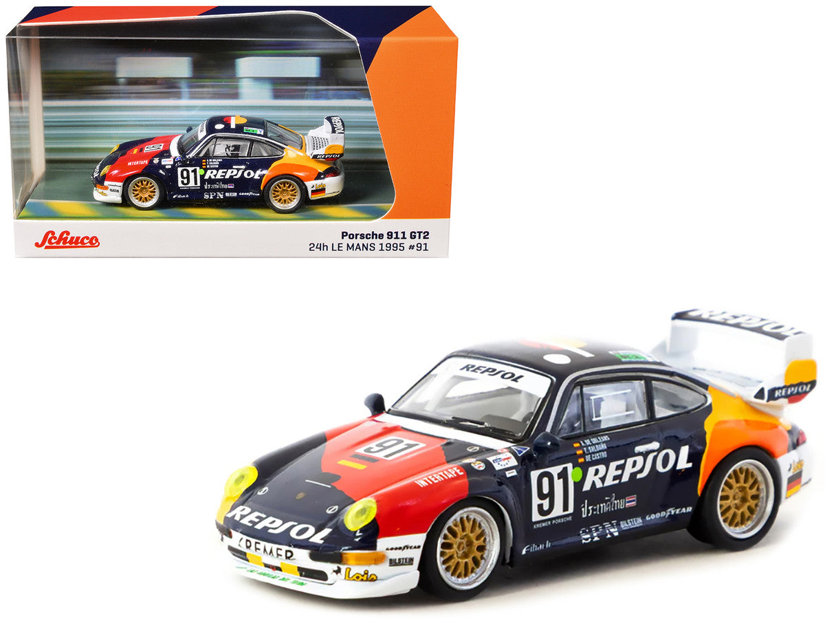Porsche 911 GT2 #91 Tomas Saldana - Miguel Angel de Castro - Prince Alfonso de Orleans-Borbon "Kremer Racing - Repsol" "24 Hours of Le Mans" (1995) "Collab64" Series 1/64 Diecast Model Car by Schuco & Tarmac Works Schuco