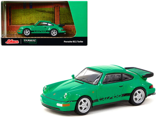 Porsche 911 Turbo Green with Black Stripes "Collab64" Series 1/64 Diecast Model Car by Schuco & Tarmac Works