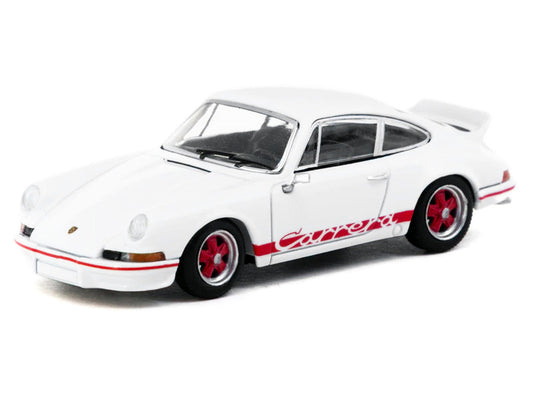 Porsche 911 Carrera RS 2.7 Lightweight White with Red Stripes "Collab64" Series 1/64 Diecast Model Car by Schuco & Tarmac Works Schuco
