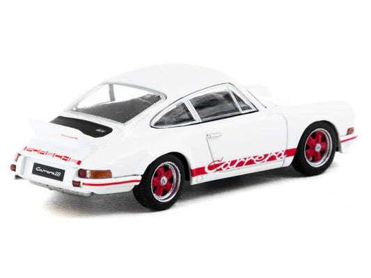 Porsche 911 Carrera RS 2.7 Lightweight White with Red Stripes "Collab64" Series 1/64 Diecast Model Car by Schuco & Tarmac Works Schuco