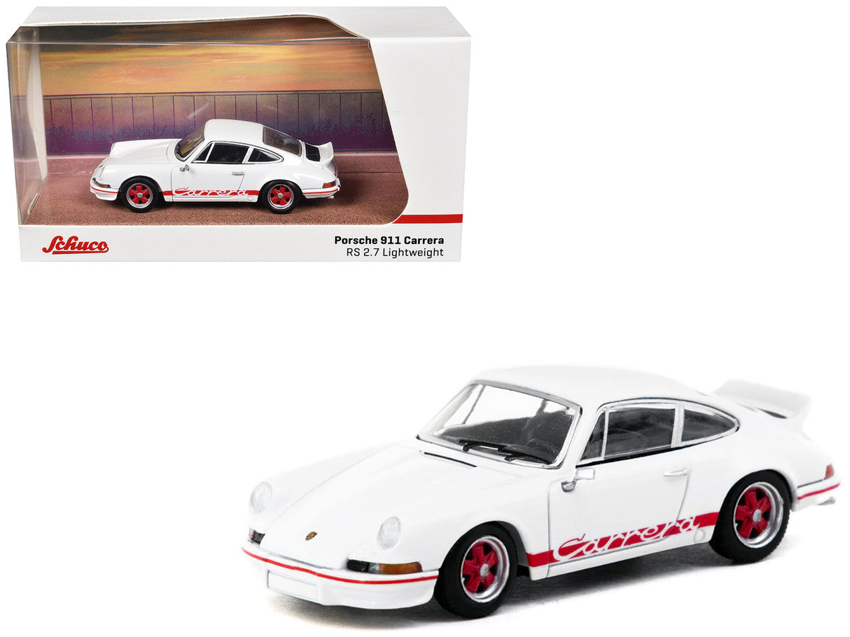 Porsche 911 Carrera RS 2.7 Lightweight White with Red Stripes "Collab64" Series 1/64 Diecast Model Car by Schuco & Tarmac Works Schuco