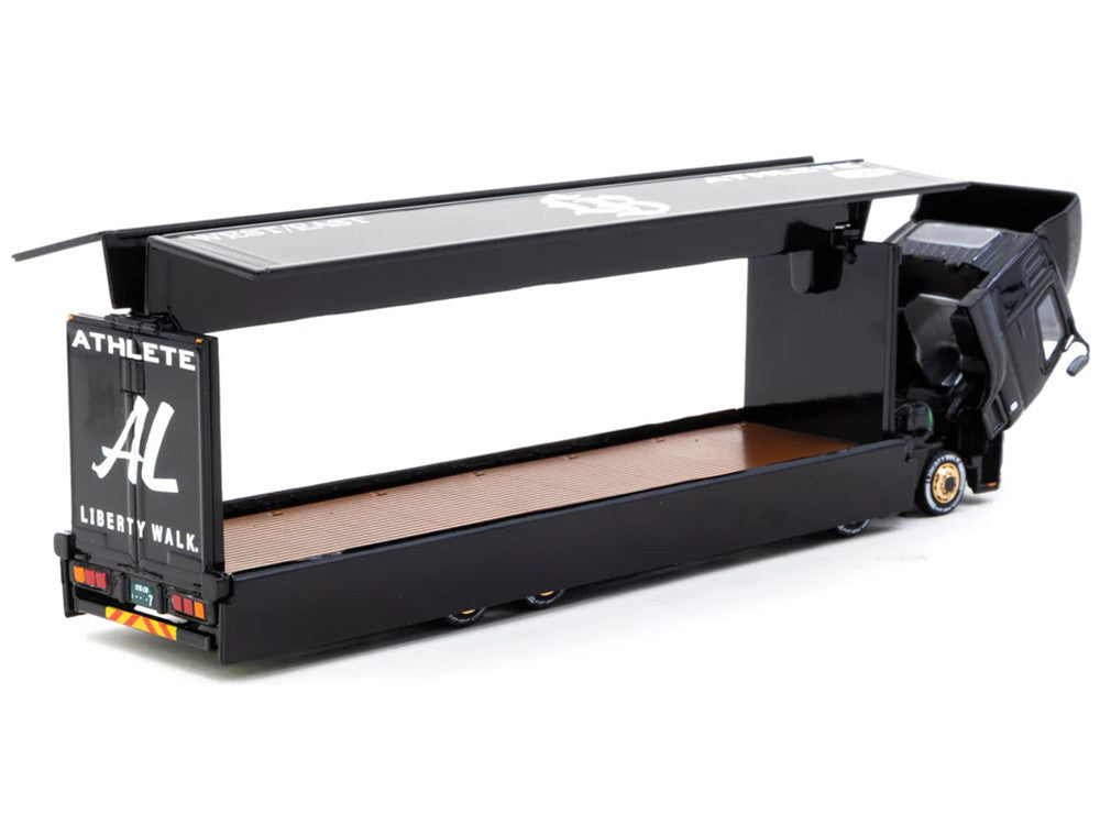 Mitsubishi Fuso Super Great Truck RHD (Right Hand Drive) with Transporter "Liberty Walk" Black "Truck64" Series 1/64 Diecast Model Car by Tarmac Works-0