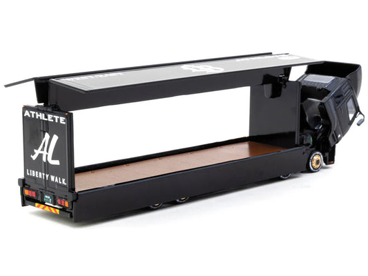 Mitsubishi Fuso Super Great Truck RHD (Right Hand Drive) with Transporter "Liberty Walk" Black "Truck64" Series 1/64 Diecast Model Car by Tarmac Works-0