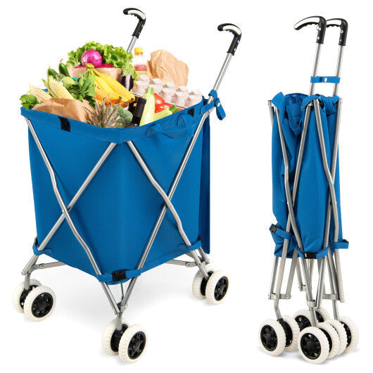 Folding Shopping Utility Cart with Water-Resistant Removable Canvas Bag-Pink W2B