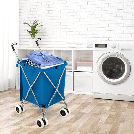 Folding Shopping Utility Cart with Water-Resistant Removable Canvas Bag-Pink W2B